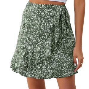 Women's Wrap Floral High Waist Ruffle Skirt in sage green
